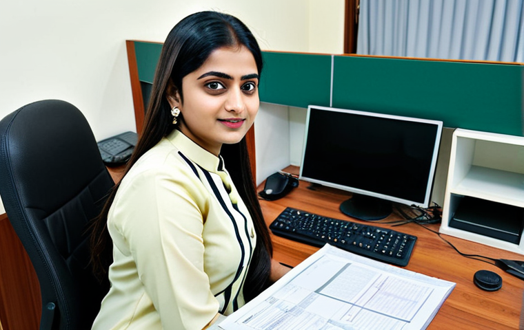 **A professional businesswoman in a modest salwar kameez, sitting at a desk in a modern Dhaka office, fully clothed, appropriate attire, safe for work, perfect anatomy, natural proportions, professional photography, high quality, family-friendly.**