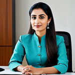 폰트 사용이 SEO에 미치는 영향 - "A professional businesswoman in a modest, elegant salwar kameez, sitting at a desk in a bright, mod...